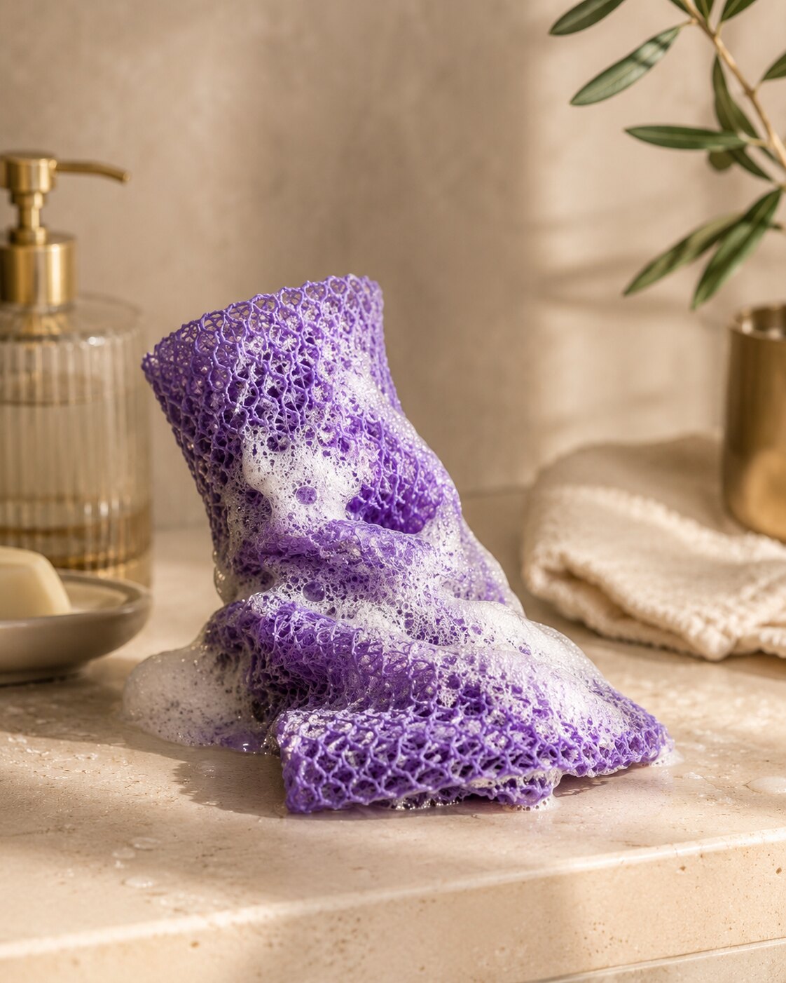 NÜMA morado como beauty shot limpio con espuma